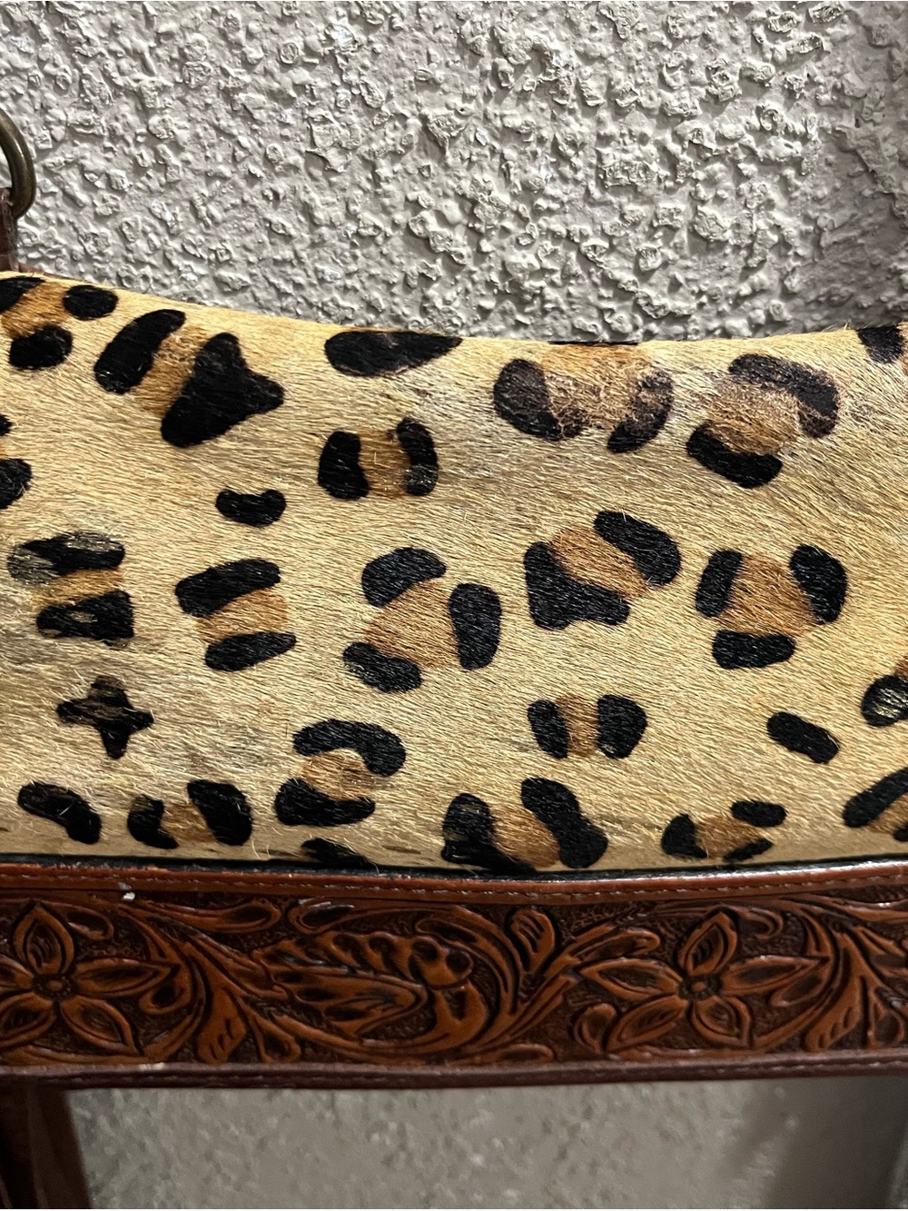 American Darling Leopard Print Shoulder Bag with Brown Tooled Trim